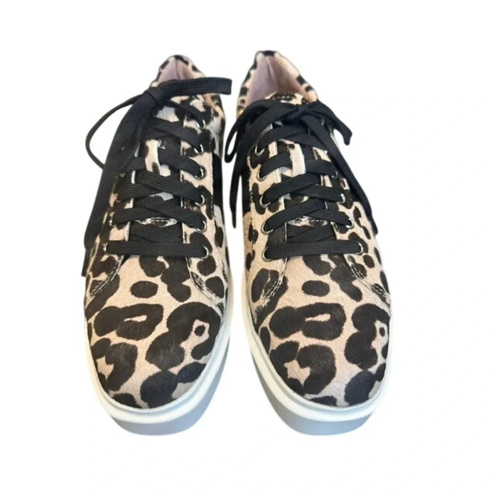 Linea Paolo Kim2-L Womens Leopard Calf Hair Platform Sneakers Black White 8.5M